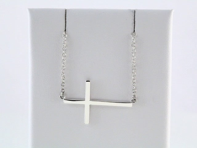 Sterling Silver 28x16.2 mm Sideways Cross 16-18" Necklace