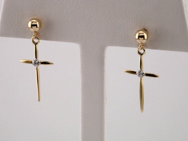 14K Yellow/White Gold .01 CTW Natural Diamond Cross Earrings
