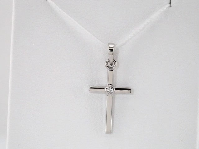 Platinum .01 CT Natural Diamond Cross Pendant