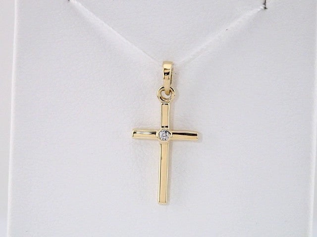 14K Yellow Gold .01 CT Natural Diamond Cross Pendant