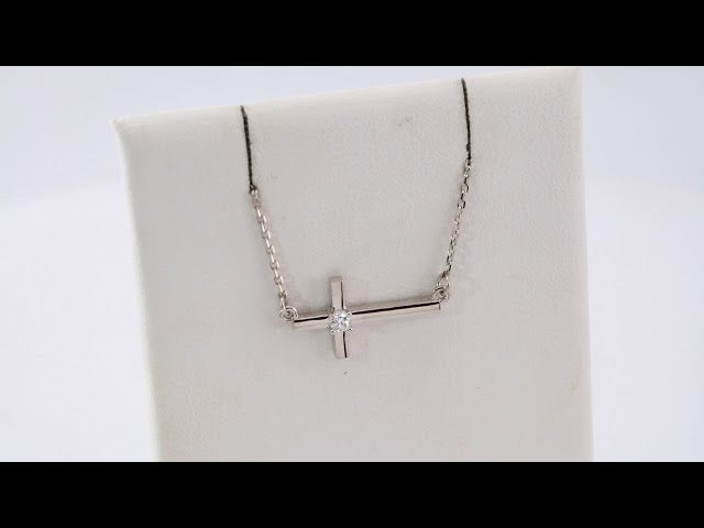 Sterling Silver .06 CTW Natural Diamond Sideways Cross 16-18" Necklace