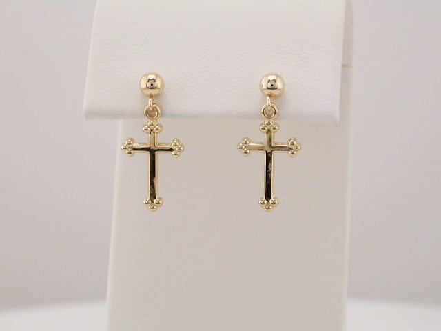 14K Yellow Gold Cross & Ball Earrings