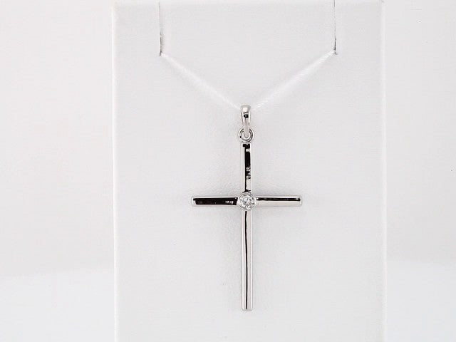 14K White Gold .03 CT Natural Diamond Cross Pendant