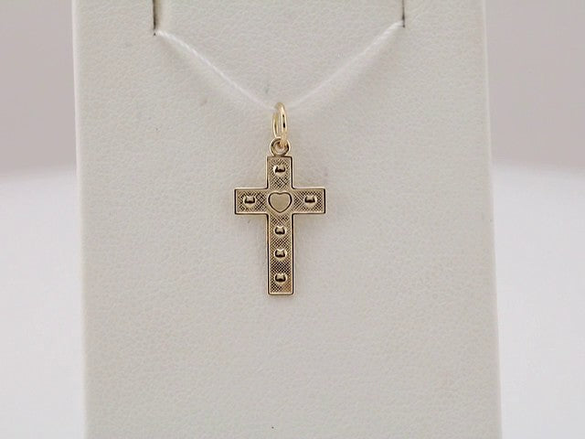 14K Yellow Gold Pierced Heart Cross Pendant