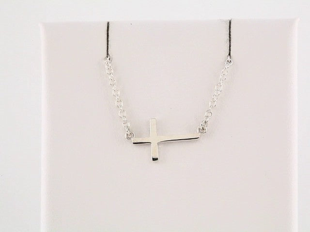 Sterling Silver 17x9 mm Sideways Cross 16-18" Necklace