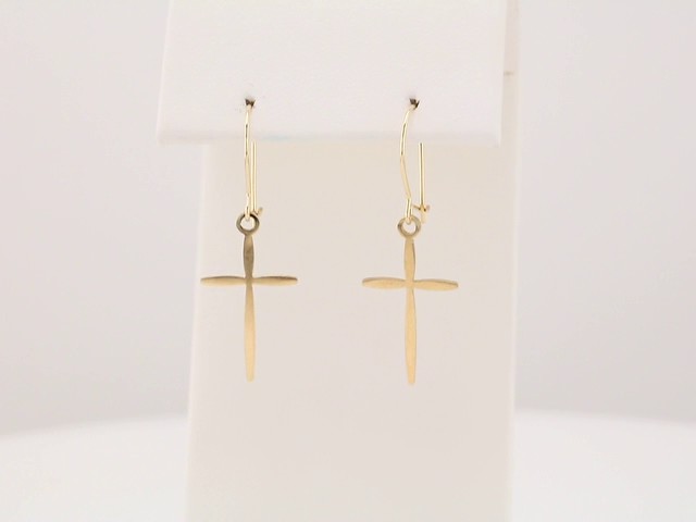 14K Yellow Gold Cross Earrings