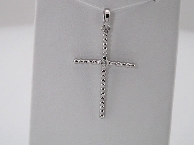 14K White Gold 24.8x12.2 mm .02 CTW Natural Diamond Beaded Cross Pendant