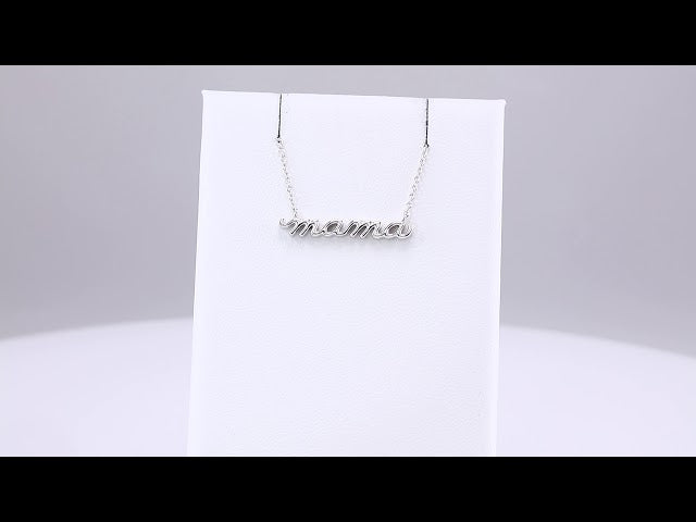 14K White Gold Petite Mama Script 16" Necklace