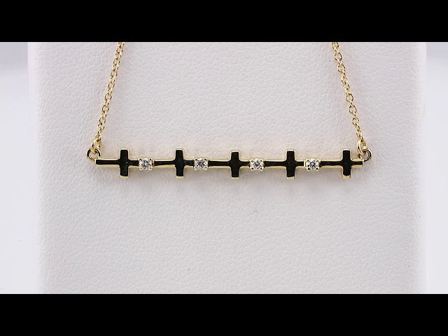 14K Yellow Gold .05 CTW Natural Diamond Sideways Cross Bar 18" Necklace