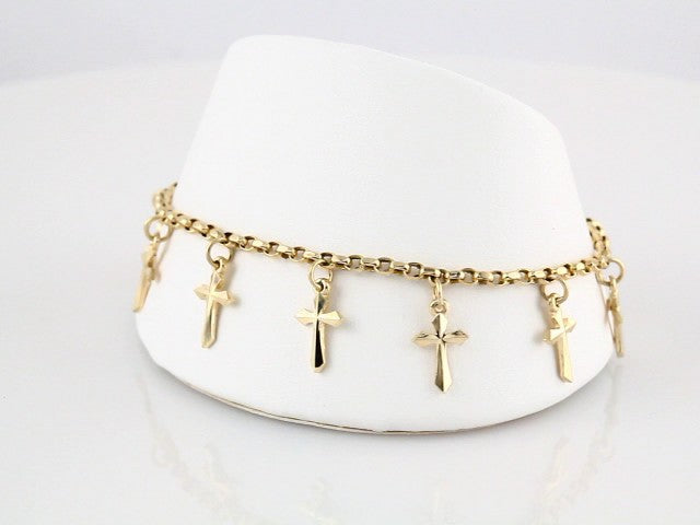 14K Yellow Gold Cross Charm 7" Bracelet