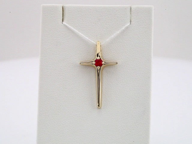 14K Yellow Gold Natural Ruby Cross Pendant