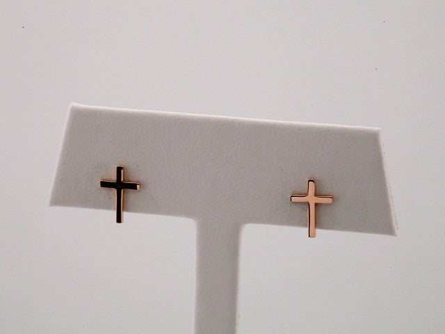 14K Rose Gold 10 mm Cross Earrings