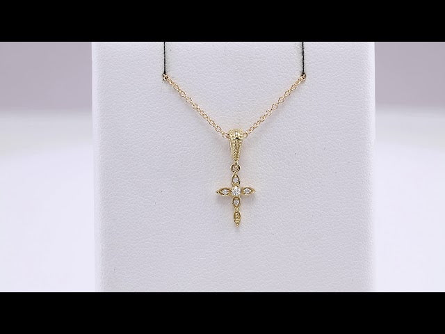 14K Yellow Gold .03 CTW Natural Diamond Petite Vintage-Inspired 16-18" Cross Necklace