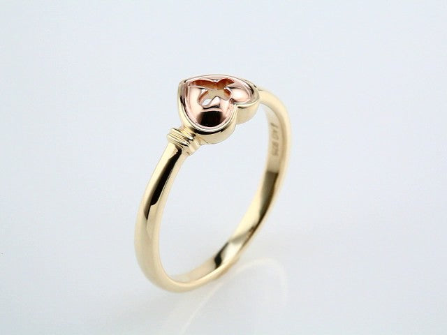 10K Yellow & Rose Gold Heart & Cross Ring