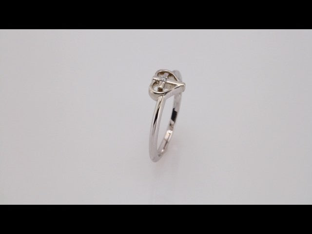 Platinum .01 CT Natural Diamond Cross & Heart Ring