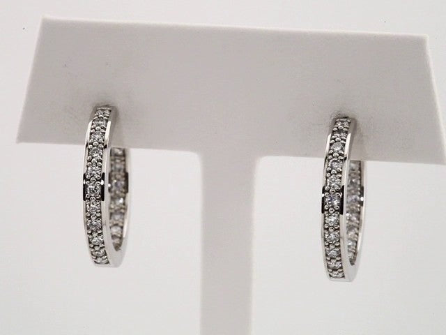 14K White Gold 1 CTW Natural Diamond Inside-Outside 22.8 mm Hoop Earrings