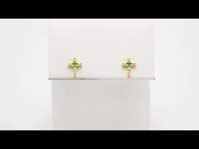 14K Yellow Gold Natural Peridot & .05 CTW Natural Diamond Cross Earrings