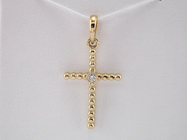 14K Yellow Gold 24.8x12.2 mm .02 CTW Natural Diamond Beaded Cross Pendant