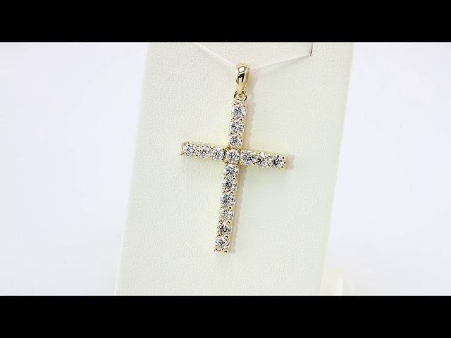 14K Yellow Gold 1 CTW Natural Diamond Cross 18" Necklace