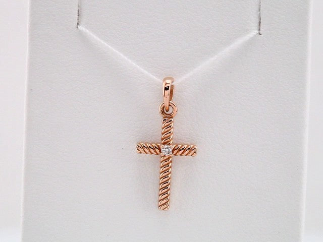 14K Rose Gold .015 CT Natural Diamond Cross Pendant