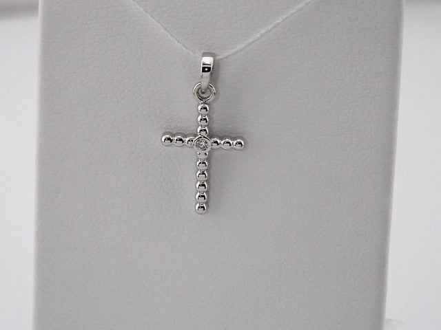 14K White Gold 19.1x9.5 mm .015 CTW Natural Diamond Beaded Cross Pendant