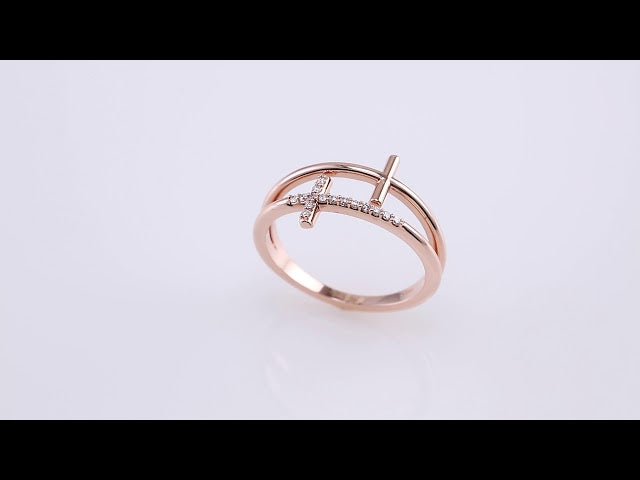 14K Rose Gold .06 CTW Natural Diamond Sideways Cross Ring