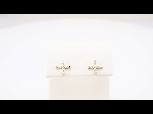 14K Yellow Gold 1/3 CTW Natural Diamond Cross Earrings