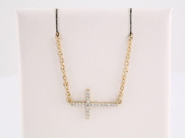 14K Yellow Gold 1/10 CTW Natural Diamond Sideways Cross 16-18" Necklace