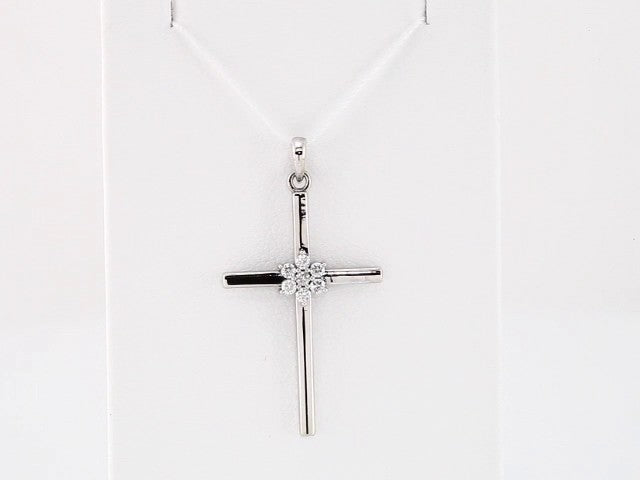 14K White Gold 1/10 CTW Natural Diamond Cross Pendant