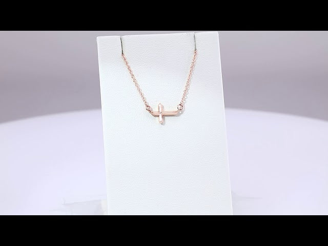 14K Rose Gold Sideways Cross 18" Necklace