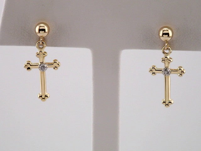 14K Yellow Gold .01 CTW Natural Diamond Cross Earrings