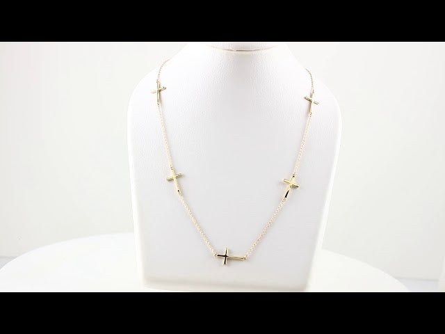 14K Yellow Gold 5-Station Cross Adjustable 16-18â€ Necklace