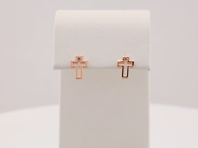 14K Rose Gold Open Cross Earring