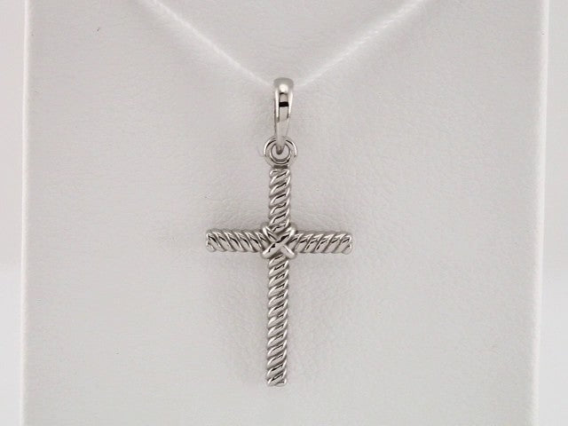 14K White Gold 17.5x11.3 mm Rope Cross Pendant