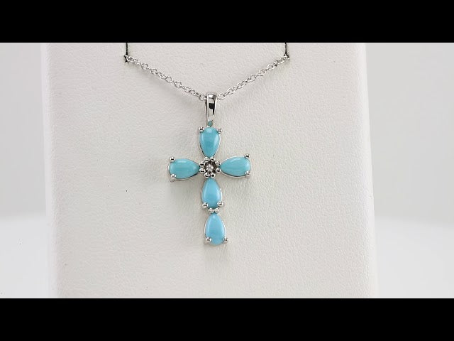 14K White Gold Natural Turquoise Cabochon Cross 16-18" Necklace