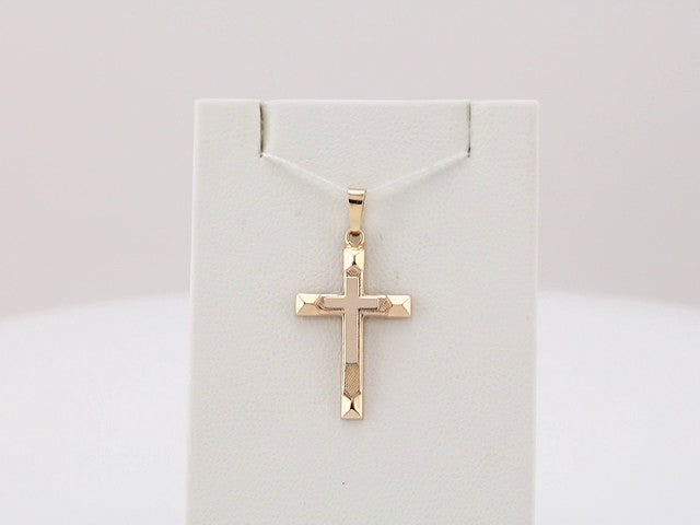 14K Yellow/White Gold 29x19 mm Hollow Cross Pendant