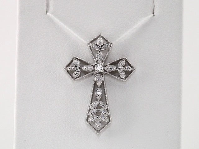14K White Gold 1/10 CTW Natural Diamond Cross Pendant