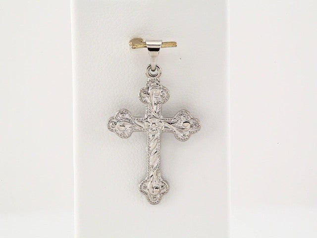 Platinum 23.5x17 mm Floral-Inspired Cross Pendant