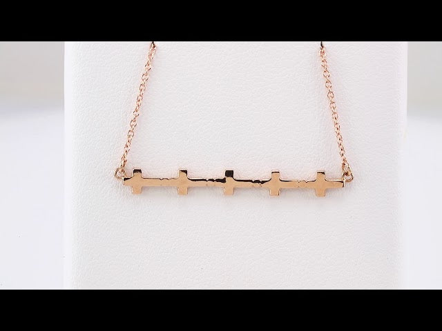 14K Rose Gold Sideways Cross Bar 18" Necklace
