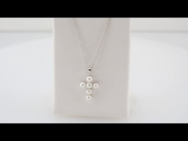 Platinum Cultured White Freshwater Pearl Cross 16-18" Necklace