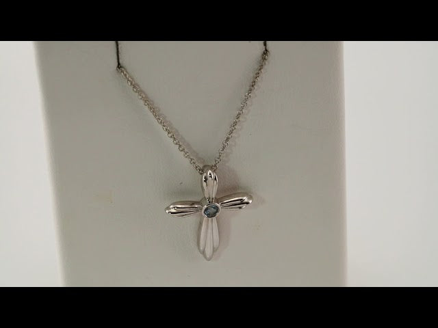 Platinum Natural Aquamarine Cross 16-18" Necklace