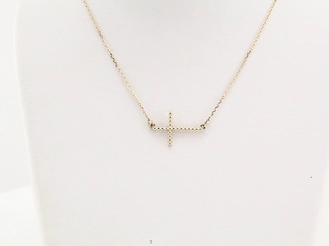 14K Yellow Gold 15.6x9.4 mm Sideways Beaded Cross 16.5" Necklace