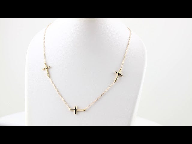 14K Yellow Gold 3-Station Cross Adjustable 16-18â€ Necklace