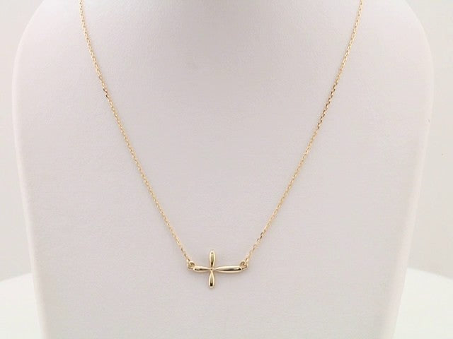 14K Yellow Gold Sideways Cross 16-18" Necklace