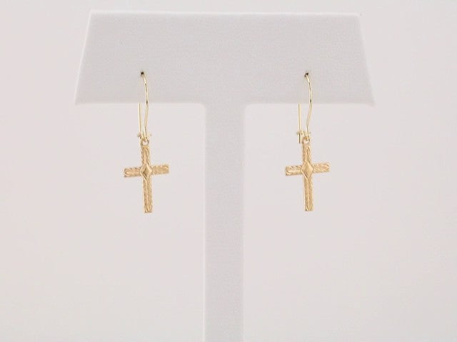 14K Yellow Gold Cross Earring