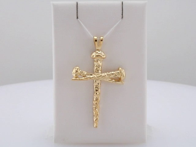 18K Yellow Gold Nail Design Cross Pendant