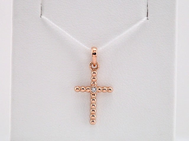 14K Rose Gold 19.1x9.5 mm .015 CTW Natural Diamond Beaded Cross Pendant