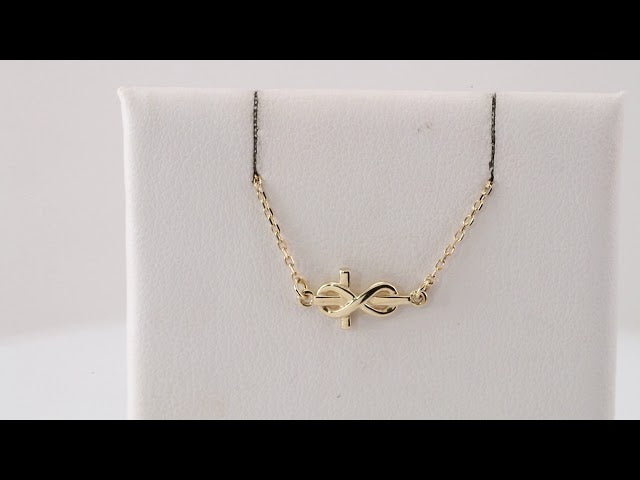 14K Yellow Gold Infinity-Inspired Off-Center Sideways Cross 16" Necklace