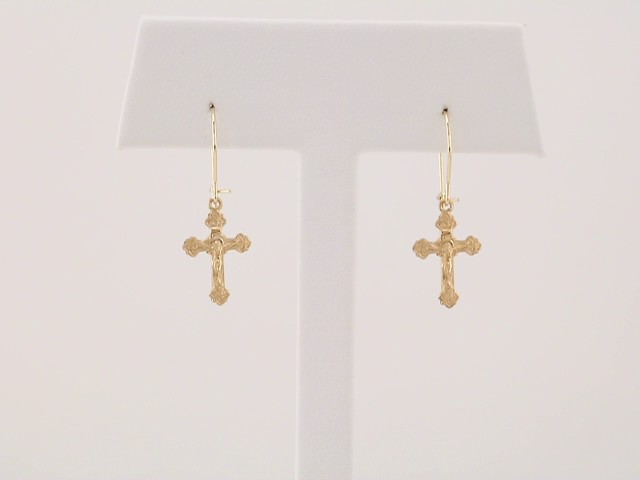 14K Yellow Gold 25x9 mm Crucifix Earrings