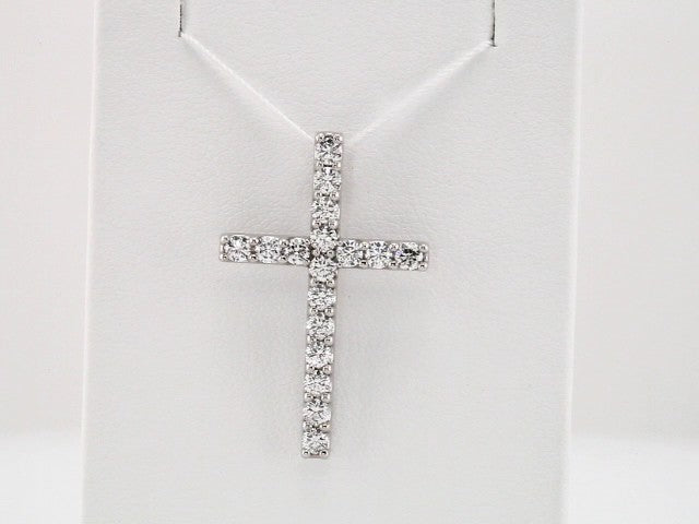14K White Gold 5/8 CTW Natural Diamond Petite Cross Pendant